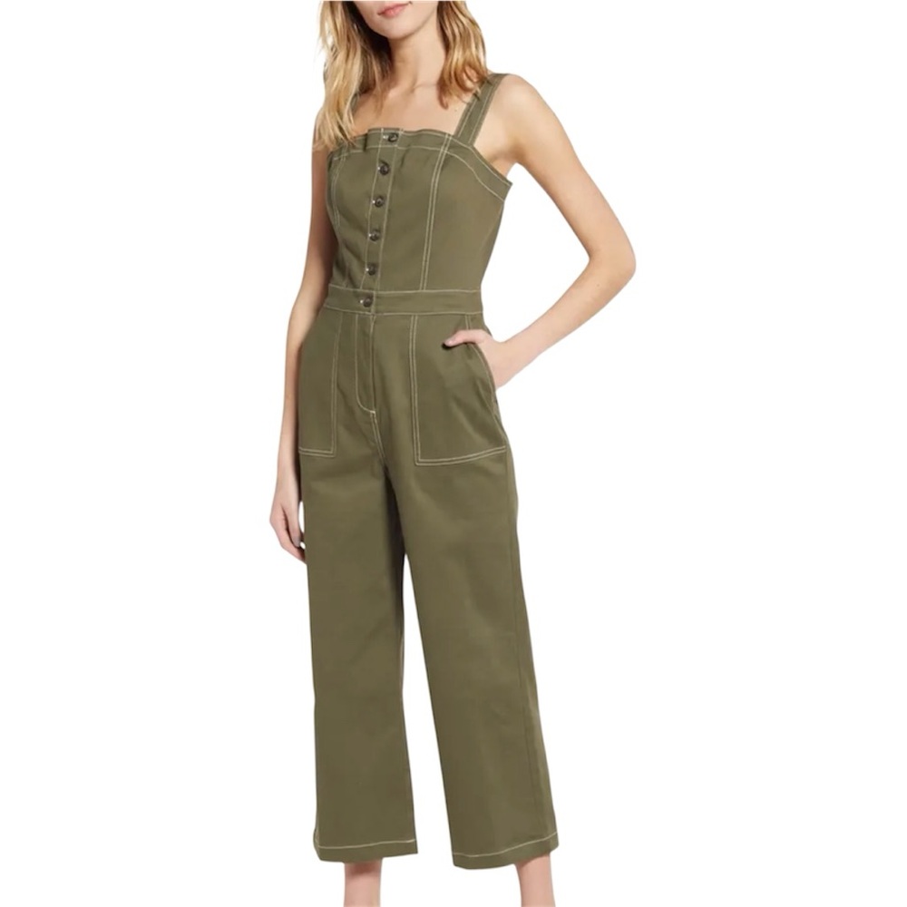 Chelsea28 Stitch Detail Canvas‎ Jumpsuit M Olive Green Nordstrom Casual Fall